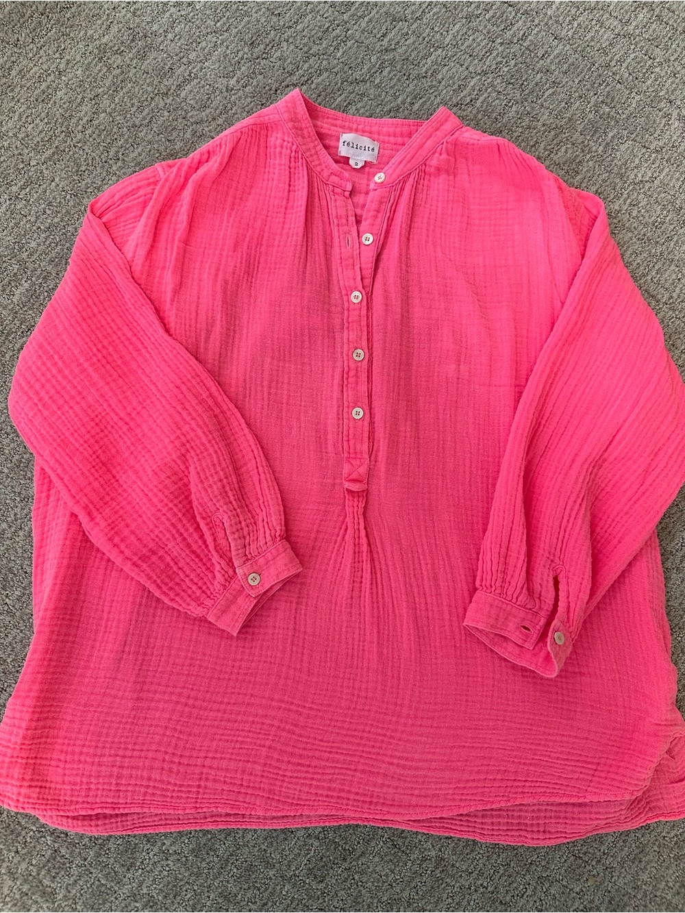 Félicité Hot Pink Gauze Henley Blouse